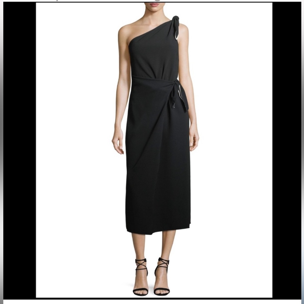 Diane Von Furstenberg black one shoulder knot dress. Size 2. NWT